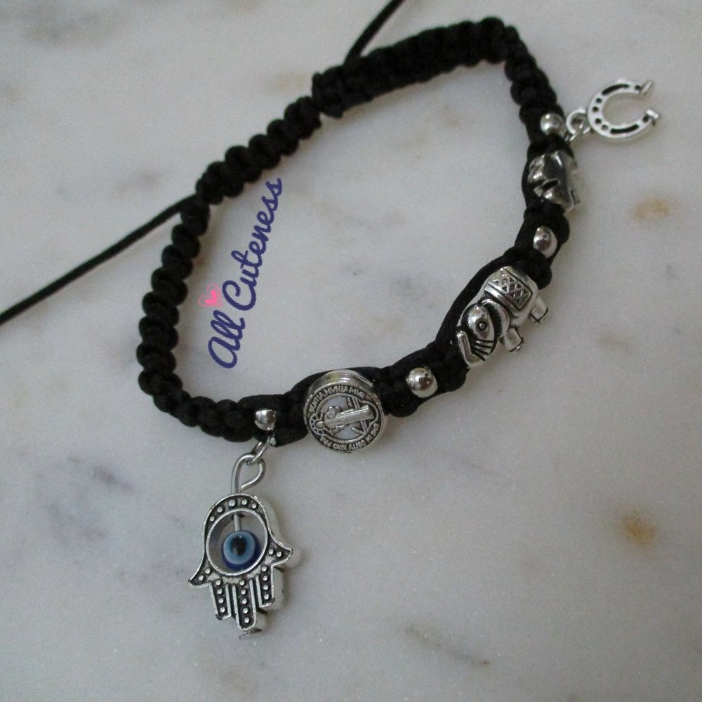 🎀 Black Beaded Drawstring Bracelet